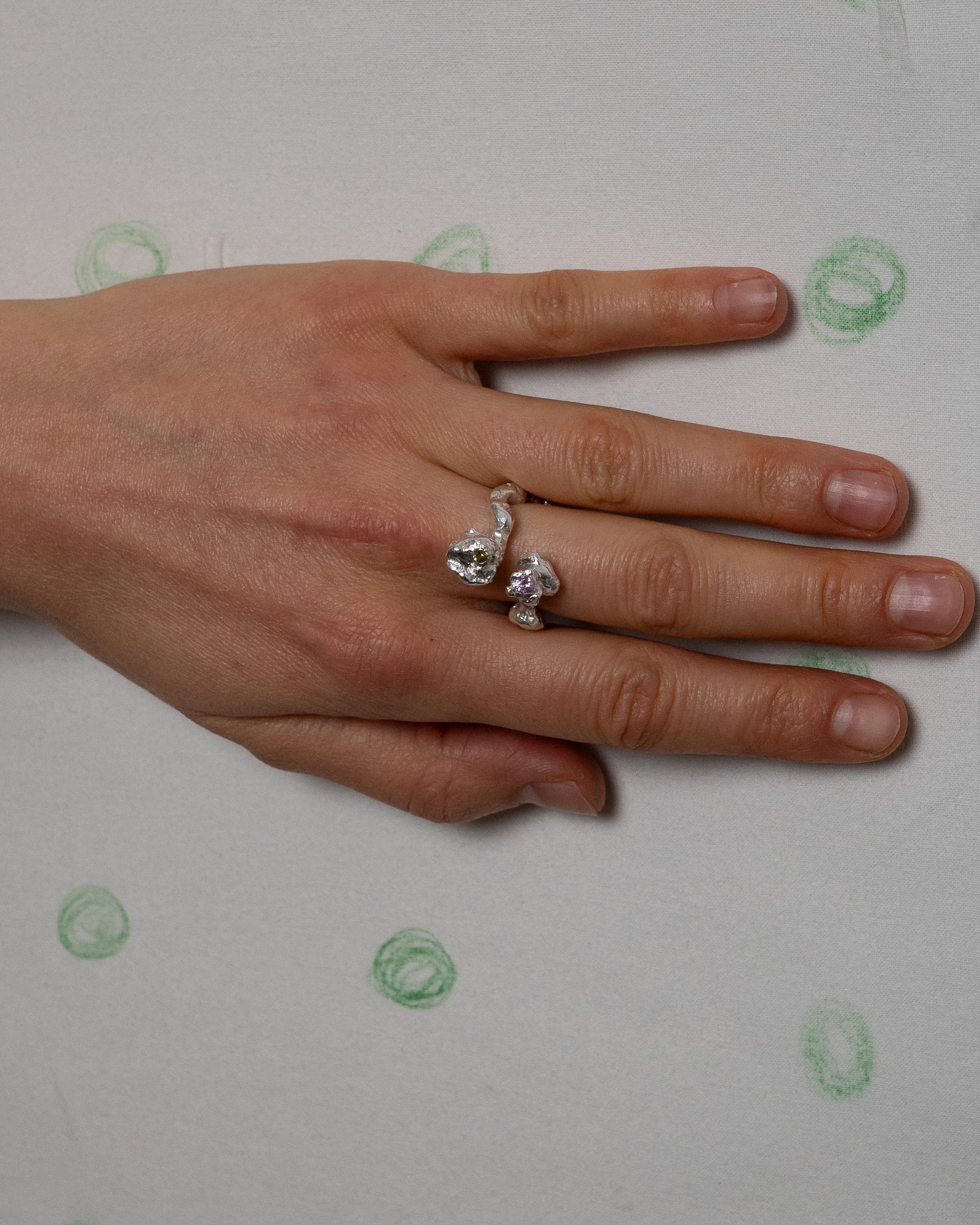 kasper with pink sapphire and green garnet